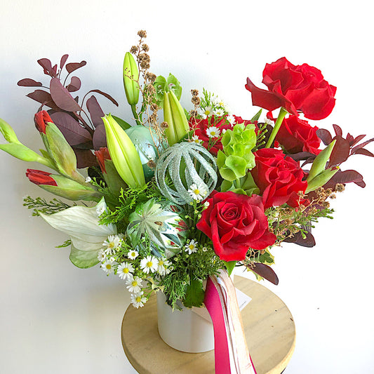 Christmas flowers in a ceramic vase