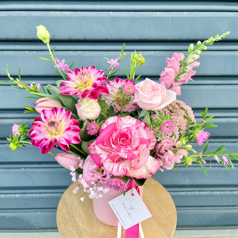 pink flowers arrangement in a vase